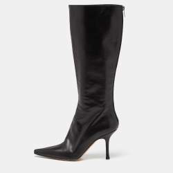 Pre Owned Jimmy  Choo Black Leather Midcalf B0ots Size 40 