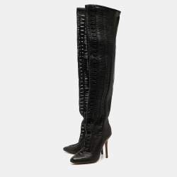 Pre Owned Jimmy Choo Black Leather Knee Length Boots Size 40