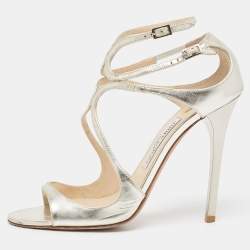 Pre Owned Jimmy Choo Gold Leather Azia Ankle Strap Sandals Size 39.5