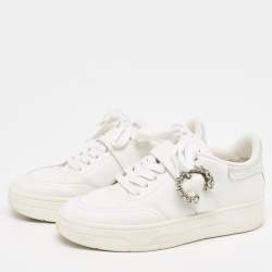 Pre Owned Jimmy Choo White Leather Low Top Sneakers Size 36