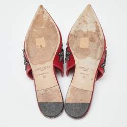 Pre Owned Jimmy Choo Pink Velvet Crystal Embellished Mules  Size 39