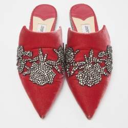 Pre Owned Jimmy Choo Pink Velvet Crystal Embellished Mules  Size 39