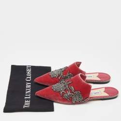 Pre Owned Jimmy Choo Pink Velvet Crystal Embellished Mules  Size 39