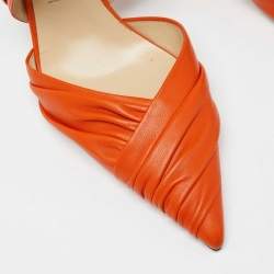 Pre Owned Jimmy Choo Orange Leather Pointed Toe Ankle Strap Pumps Size 39