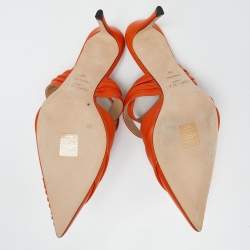 Pre Owned Jimmy Choo Orange Leather Pointed Toe Ankle Strap Pumps Size 39