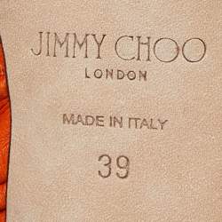 Pre Owned Jimmy Choo Orange Leather Pointed Toe Ankle Strap Pumps Size 39