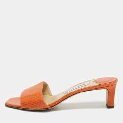 Pre Owned Jimmy Choo Orange Python K-Slide Sandals Size 37