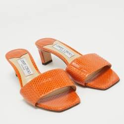 Pre Owned Jimmy Choo Orange Python K-Slide Sandals Size 37