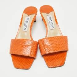 Pre Owned Jimmy Choo Orange Python K-Slide Sandals Size 37