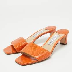 Pre Owned Jimmy Choo Orange Python K-Slide Sandals Size 37
