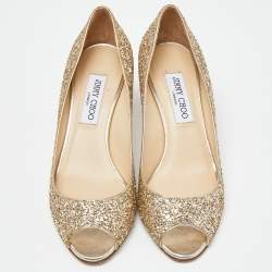 مملوكة مسبقًا Jimmy Choo Gold Glitter Open Toe Pumps Size 37.5