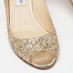 مملوكة مسبقًا Jimmy Choo Gold Glitter Open Toe Pumps Size 37.5