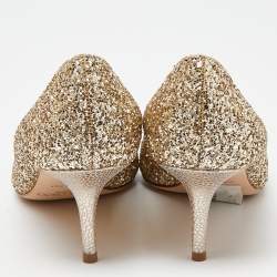 مملوكة مسبقًا Jimmy Choo Gold Glitter Open Toe Pumps Size 37.5