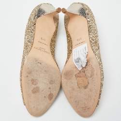 مملوكة مسبقًا Jimmy Choo Gold Glitter Open Toe Pumps Size 37.5