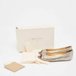 Jimmy Choo Gold/Silver Glitter Fabric Open Toe Flats Size 38