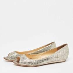 Jimmy Choo Gold/Silver Glitter Fabric Open Toe Flats Size 38