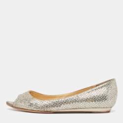 Jimmy Choo Gold/Silver Glitter Fabric Open Toe Flats Size 38