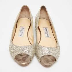 Jimmy Choo Gold/Silver Glitter Fabric Open Toe Flats Size 38