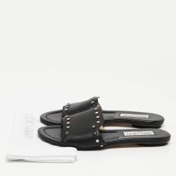 مملوكة مسبقًا Jimmy Choo Black Leather Studded Nanda Flat Slides Size 37