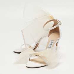 Pre Owned Jimmy Choo White Canvas Aveline Ankle Strap Sandals Size 35