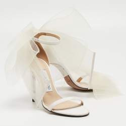 Pre Owned Jimmy Choo White Canvas Aveline Ankle Strap Sandals Size 35