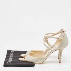 Pre Owned Jimmy Choo Silver Glitter Ankle Strap Sandals Size 42