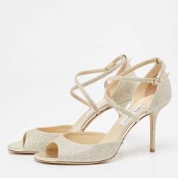 Pre Owned Jimmy Choo Silver Glitter Ankle Strap Sandals Size 42