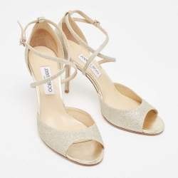 Pre Owned Jimmy Choo Silver Glitter Ankle Strap Sandals Size 42