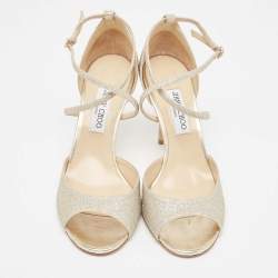 Pre Owned Jimmy Choo Silver Glitter Ankle Strap Sandals Size 42