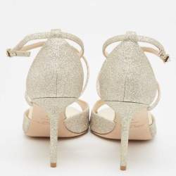 Pre Owned Jimmy Choo Silver Glitter Ankle Strap Sandals Size 42