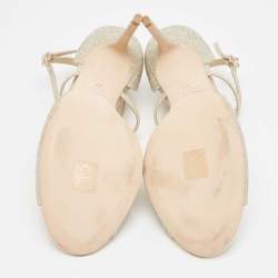 Pre Owned Jimmy Choo Silver Glitter Ankle Strap Sandals Size 42