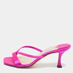 Pre Owned Jimmy Choo Pink Satin Maelie Thong Sandals Size 36.5
