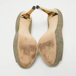 Pre Owned Jimmy Choo Silver/Gold Lurex Fabric Dahlia Peep Toe Pumps Size 38