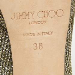 Pre Owned Jimmy Choo Silver/Gold Lurex Fabric Dahlia Peep Toe Pumps Size 38