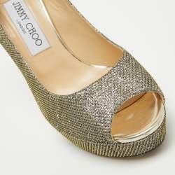 Pre Owned Jimmy Choo Silver/Gold Lurex Fabric Dahlia Peep Toe Pumps Size 38
