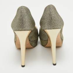 Pre Owned Jimmy Choo Silver/Gold Lurex Fabric Dahlia Peep Toe Pumps Size 38