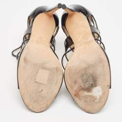 مملوكة مسبقًا Jimmy Choo Black Patent Leather Cut Out Peep Toe Sandals Size 37