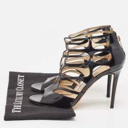 مملوكة مسبقًا Jimmy Choo Black Patent Leather Cut Out Peep Toe Sandals Size 37