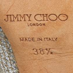 Pre Owned Jimmy Choo Gold/Silver Glitter and Leather Luna Peep Toe Pumps Size 38.5