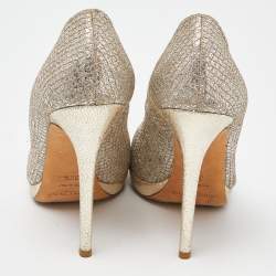 Pre Owned Jimmy Choo Gold/Silver Glitter and Leather Luna Peep Toe Pumps Size 38.5
