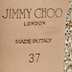 Pre Owned Jimmy Choo Gold/White Coarse Glitter Love Pumps Size 37