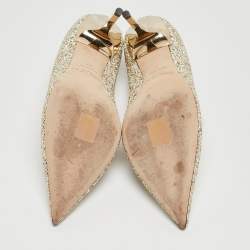 Pre Owned Jimmy Choo Gold/White Coarse Glitter Love Pumps Size 37