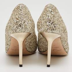 Pre Owned Jimmy Choo Gold/White Coarse Glitter Love Pumps Size 37