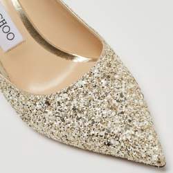 Pre Owned Jimmy Choo Gold/White Coarse Glitter Love Pumps Size 37