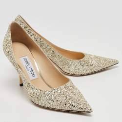 Pre Owned Jimmy Choo Gold/White Coarse Glitter Love Pumps Size 37