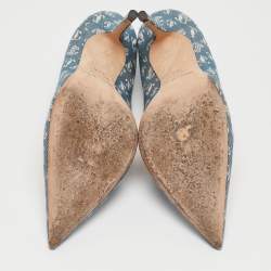 Pre Owned Jimmy Choo Blue/White Logo Print Canvas Diamond Talura Pumps Size 39.5