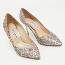 Pre Owned Jimmy Choo Pink Coarse Glitter Romy Pumps Size 38.5