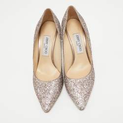 Pre Owned Jimmy Choo Pink Coarse Glitter Romy Pumps Size 38.5