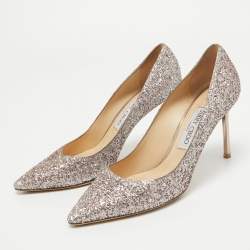 Pre Owned Jimmy Choo Pink Coarse Glitter Romy Pumps Size 38.5