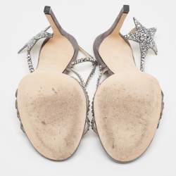 Pre Owned Jimmy Choo Grey Shimmer Suede Embellished Lynn Sandals Size 38